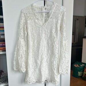 White Lace Long Sleeve Dress- Endless Rose - S